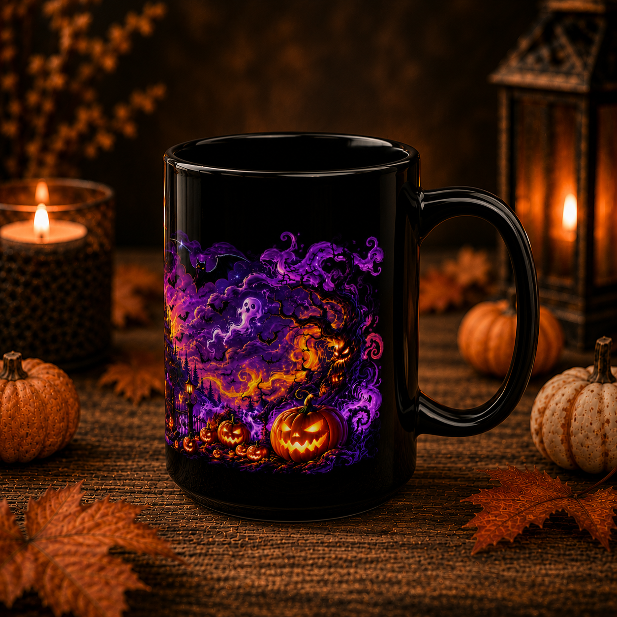 Halloween Haunted Castle Mug — Spooky Pumpkin & Bat Coffee Cup (11oz, 15oz)