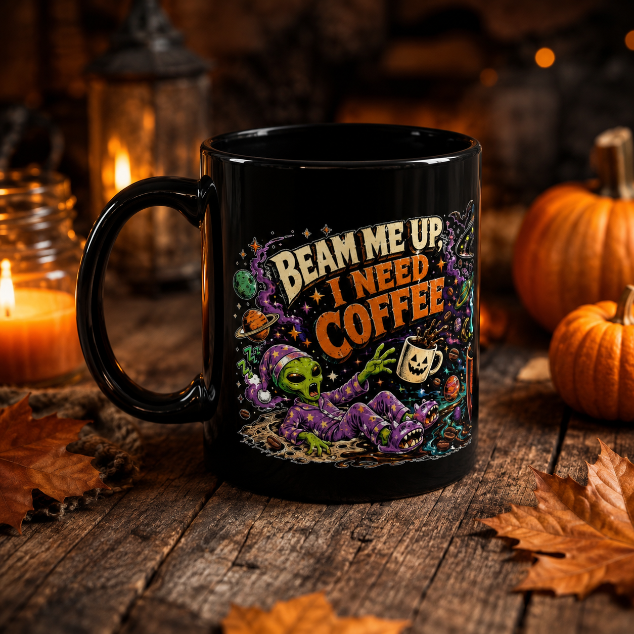Halloween Alien Abduction Coffee Mug – Jack-O’-Lantern UFO Ceramic Mug (11oz & 15oz)