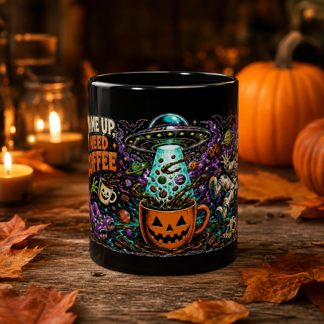 Halloween Alien Abduction Coffee Mug – Jack-O’-Lantern UFO Ceramic Mug (11oz & 15oz)