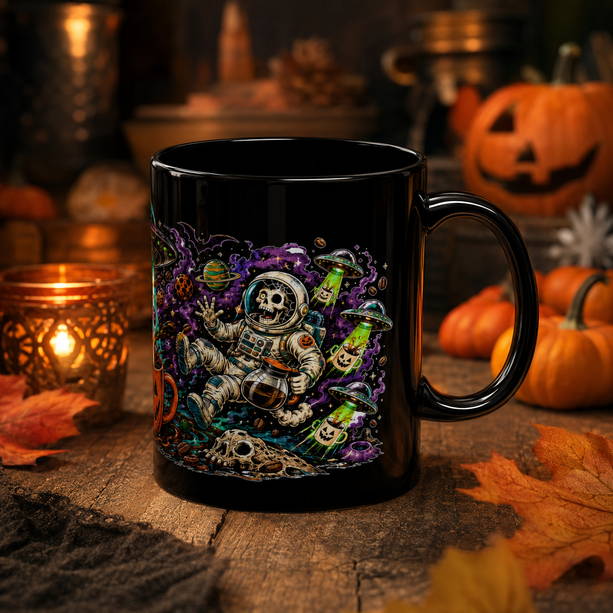 Halloween Alien Abduction Coffee Mug – Jack-O’-Lantern UFO Ceramic Mug (11oz & 15oz)