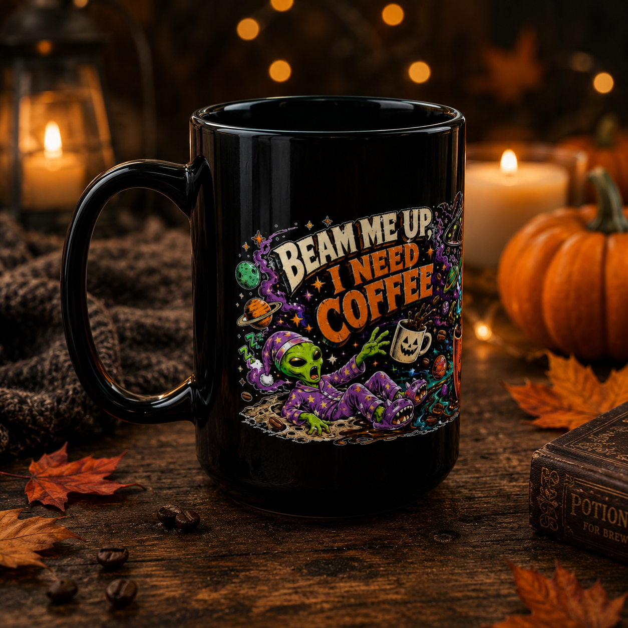 Halloween Alien Abduction Coffee Mug – Jack-O’-Lantern UFO Ceramic Mug (11oz & 15oz)