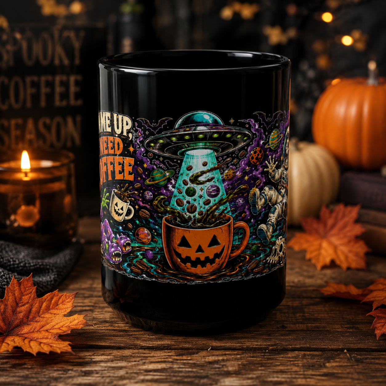 Halloween Alien Abduction Coffee Mug – Jack-O’-Lantern UFO Ceramic Mug (11oz & 15oz)