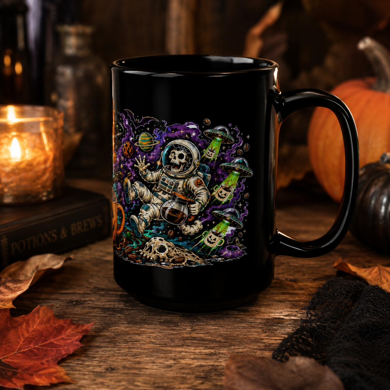 Halloween Alien Abduction Coffee Mug – Jack-O’-Lantern UFO Ceramic Mug (11oz & 15oz)