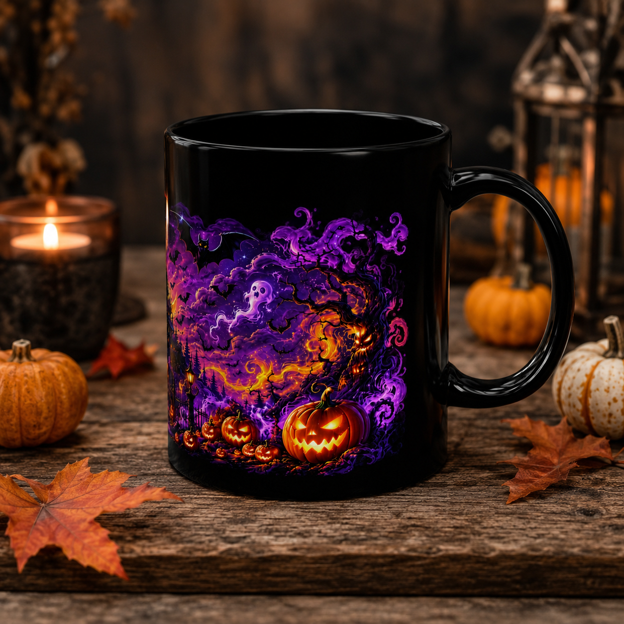 Halloween Haunted Castle Mug — Spooky Pumpkin & Bat Coffee Cup (11oz, 15oz)