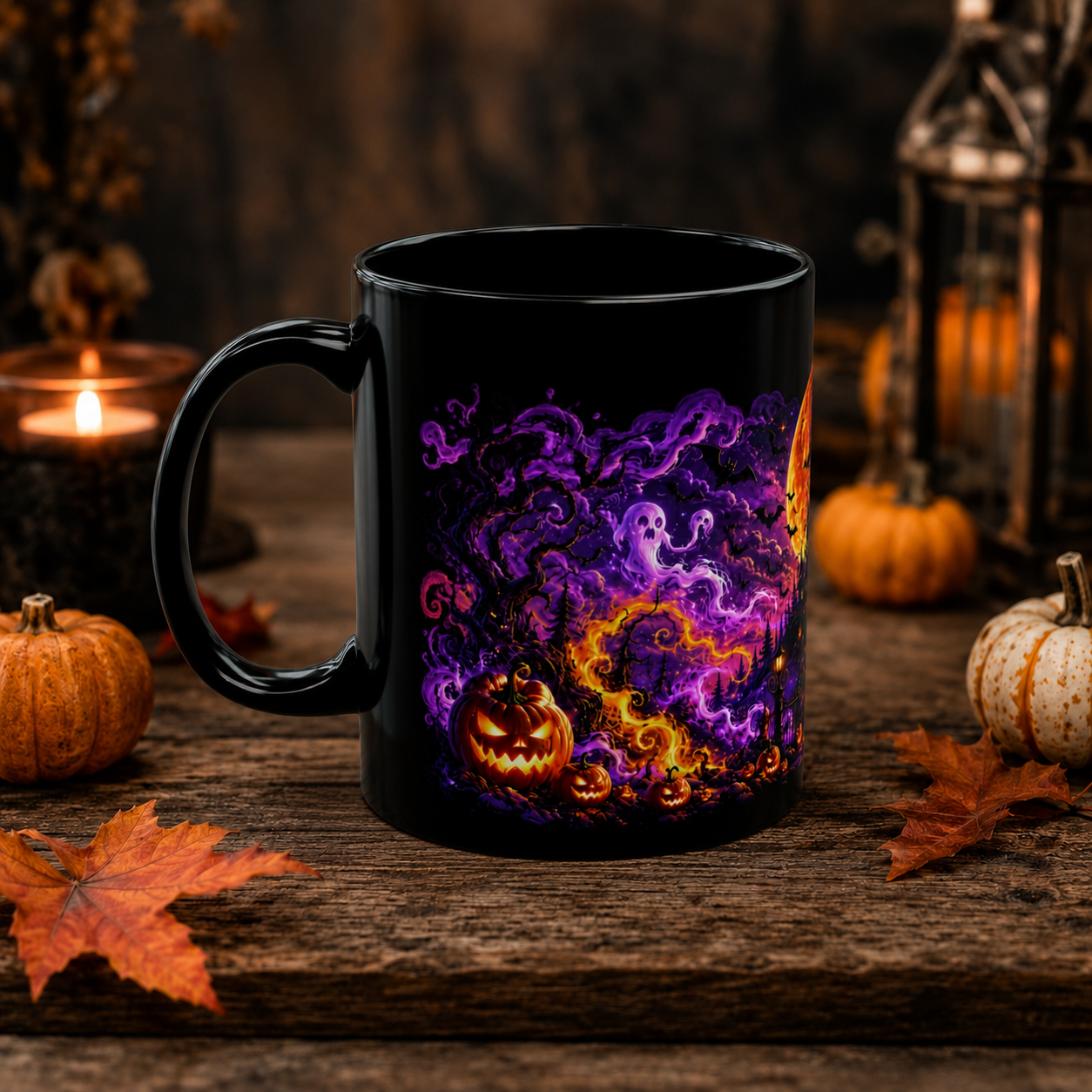 Halloween Haunted Castle Mug — Spooky Pumpkin & Bat Coffee Cup (11oz, 15oz)