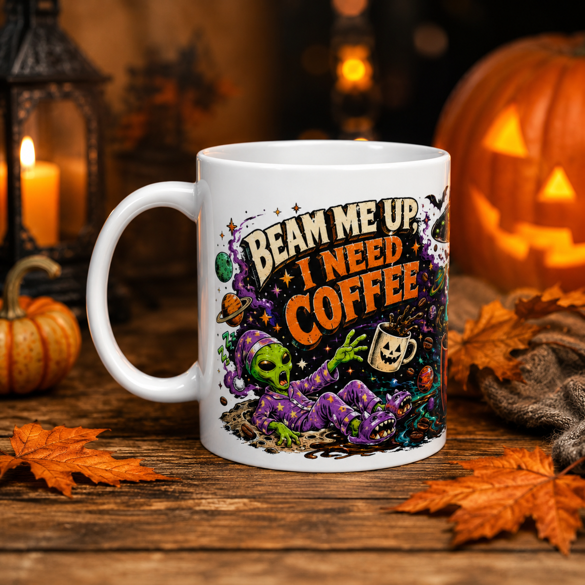 Halloween Alien Abduction Coffee Mug – Jack-O’-Lantern UFO Ceramic Mug (11oz & 15oz)