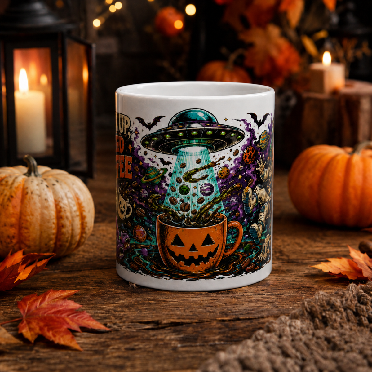 Halloween Alien Abduction Coffee Mug – Jack-O’-Lantern UFO Ceramic Mug (11oz & 15oz)