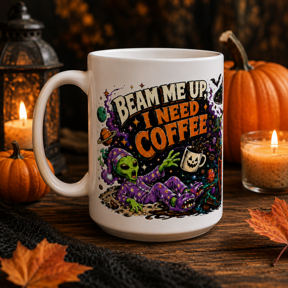 Halloween Alien Abduction Coffee Mug – Jack-O’-Lantern UFO Ceramic Mug (11oz & 15oz)