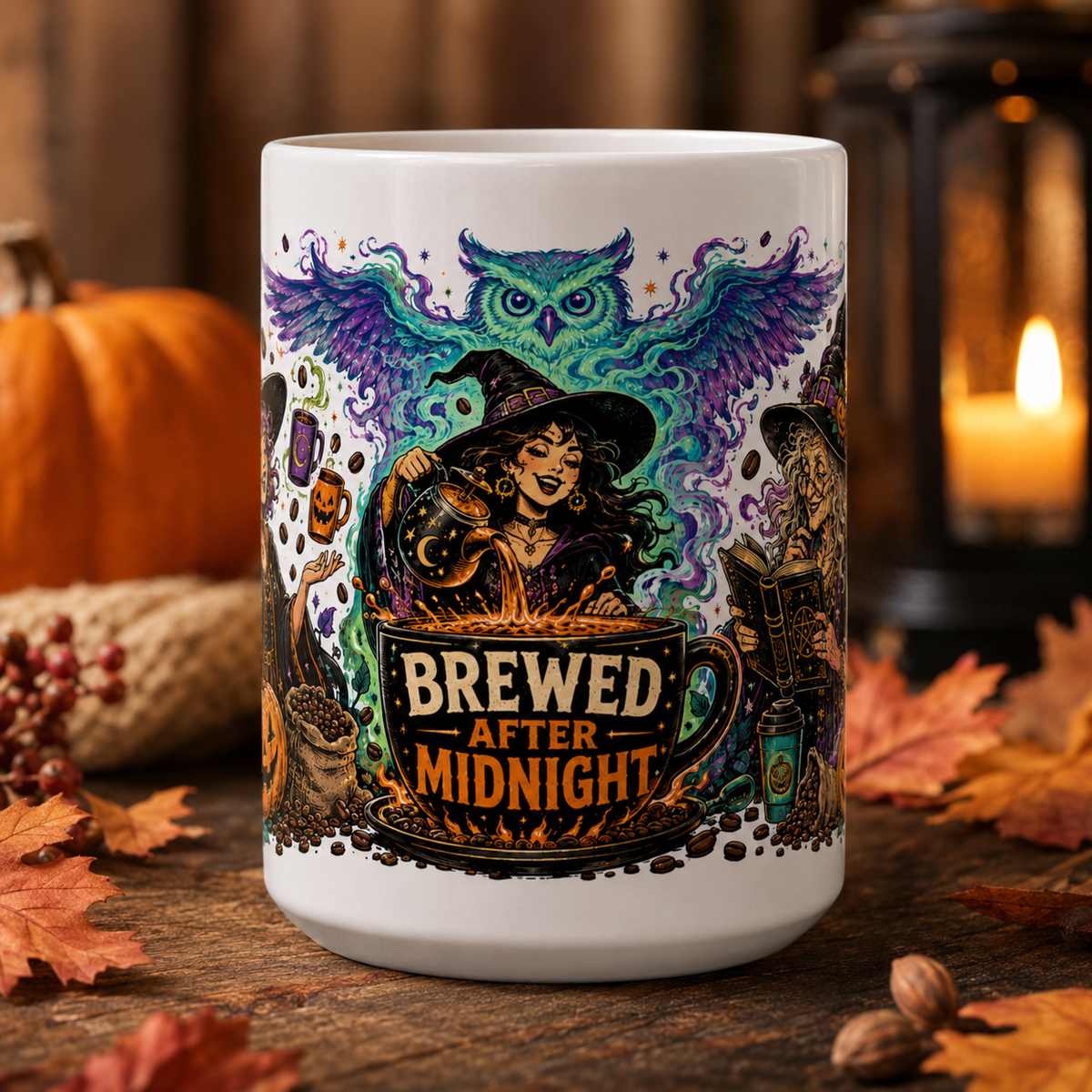 Brewed After Midnight Ceramic Mug – Halloween Witch Coffee Cup (11oz & 15oz)