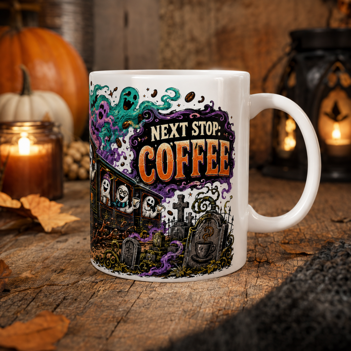 Halloween Ghost Train Ceramic Mug – Spooky Coffee Lovers 11oz/15oz