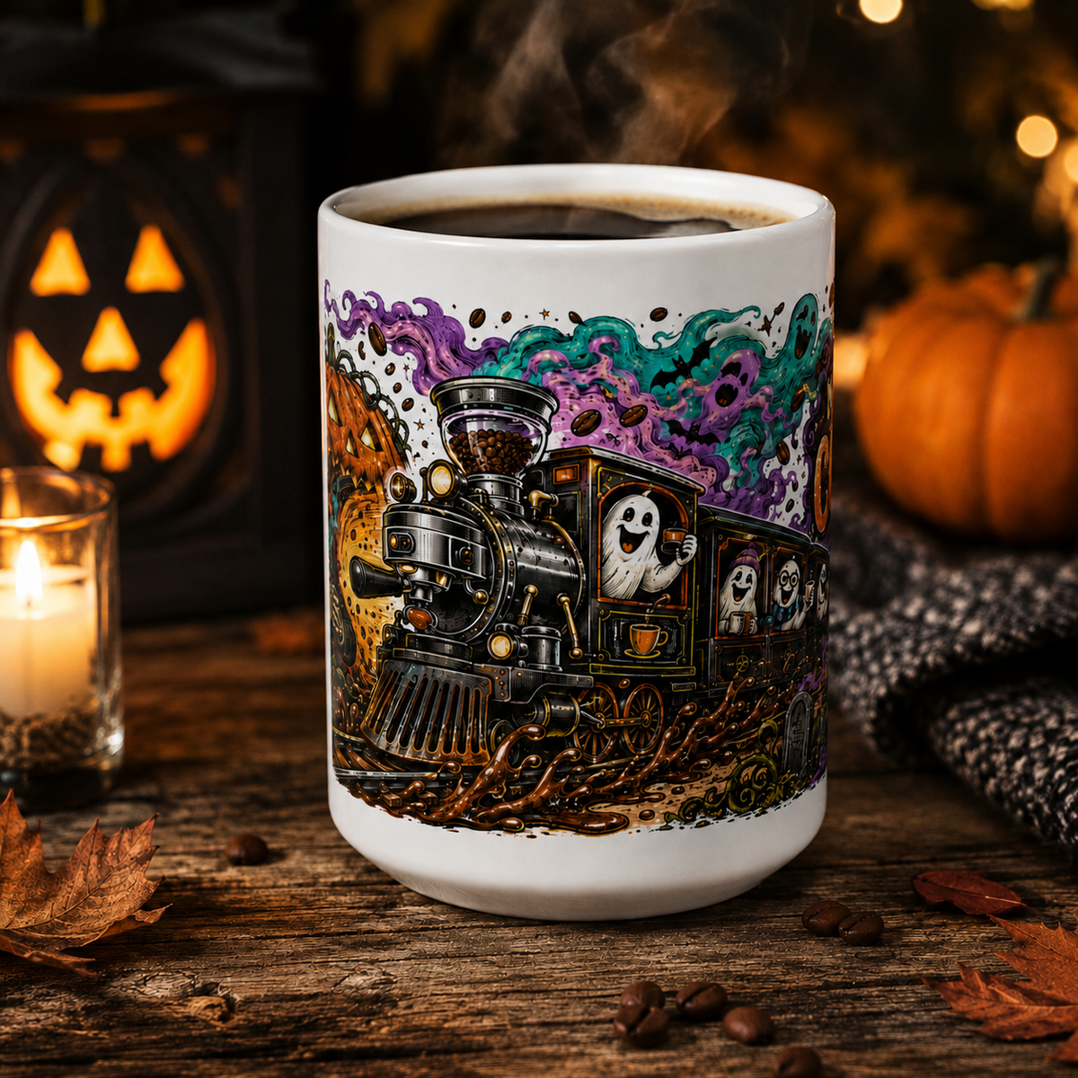 Halloween Ghost Train Ceramic Mug – Spooky Coffee Lovers 11oz/15oz