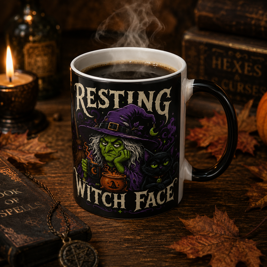 Color-Changing Witch Mug — "Resting Witch Face" 11oz Halloween Coffee Cup