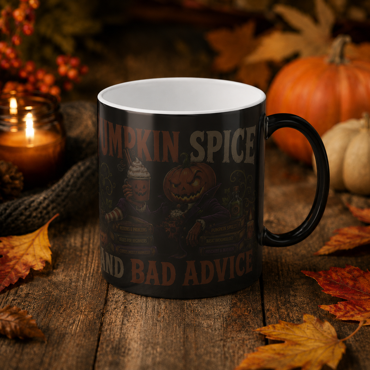 Color-Changing Pumpkin Spice Mug — 'Pumpkin Spice and Bad Advice' 11oz