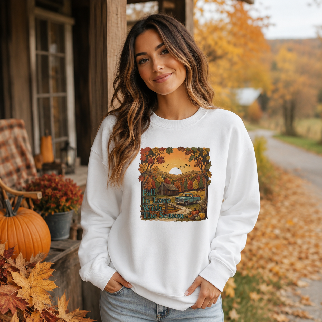 Autumn Cabin Sunset Crewneck Sweatshirt