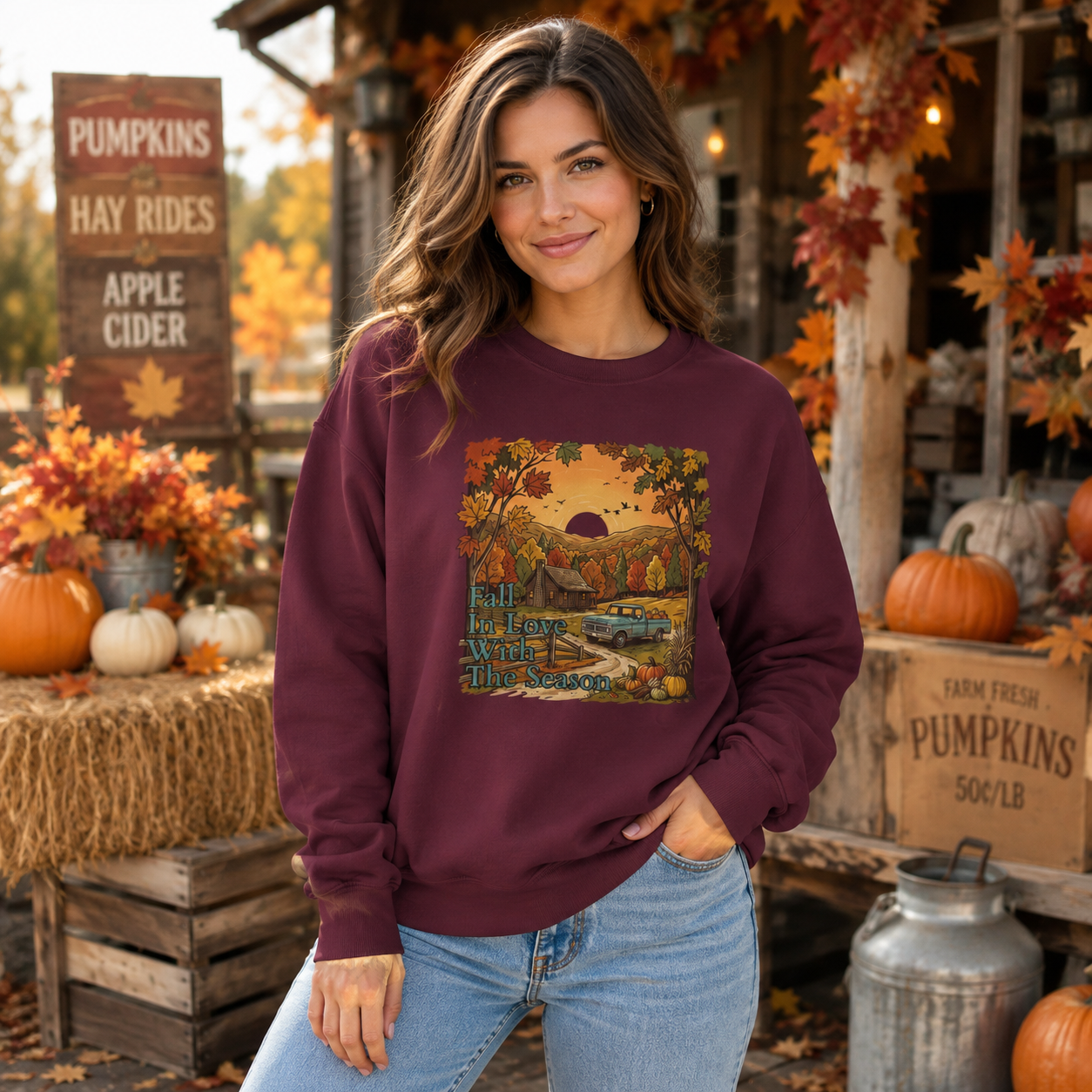 Autumn Cabin Sunset Crewneck Sweatshirt
