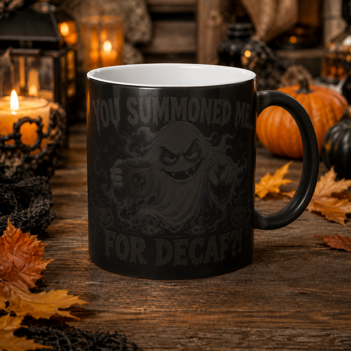 Color Morphing Mug — “You Summoned Me For Decaf?” Halloween Ghost Coffee Cup, 11oz