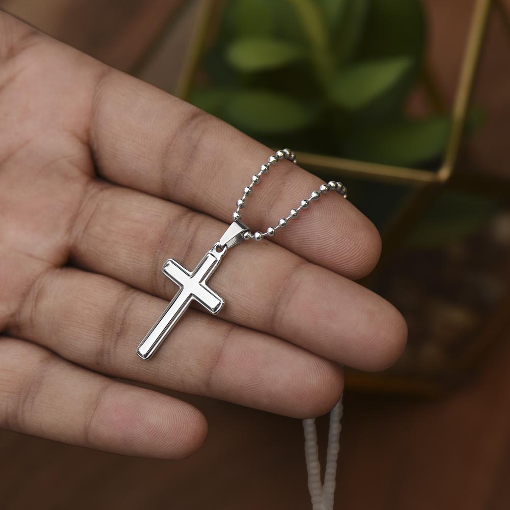 To My Beloved Husband | Artisan Cross Necklace with Ball Chain