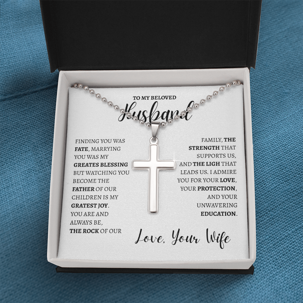 To My Beloved Husband | Artisan Cross Necklace with Ball Chain