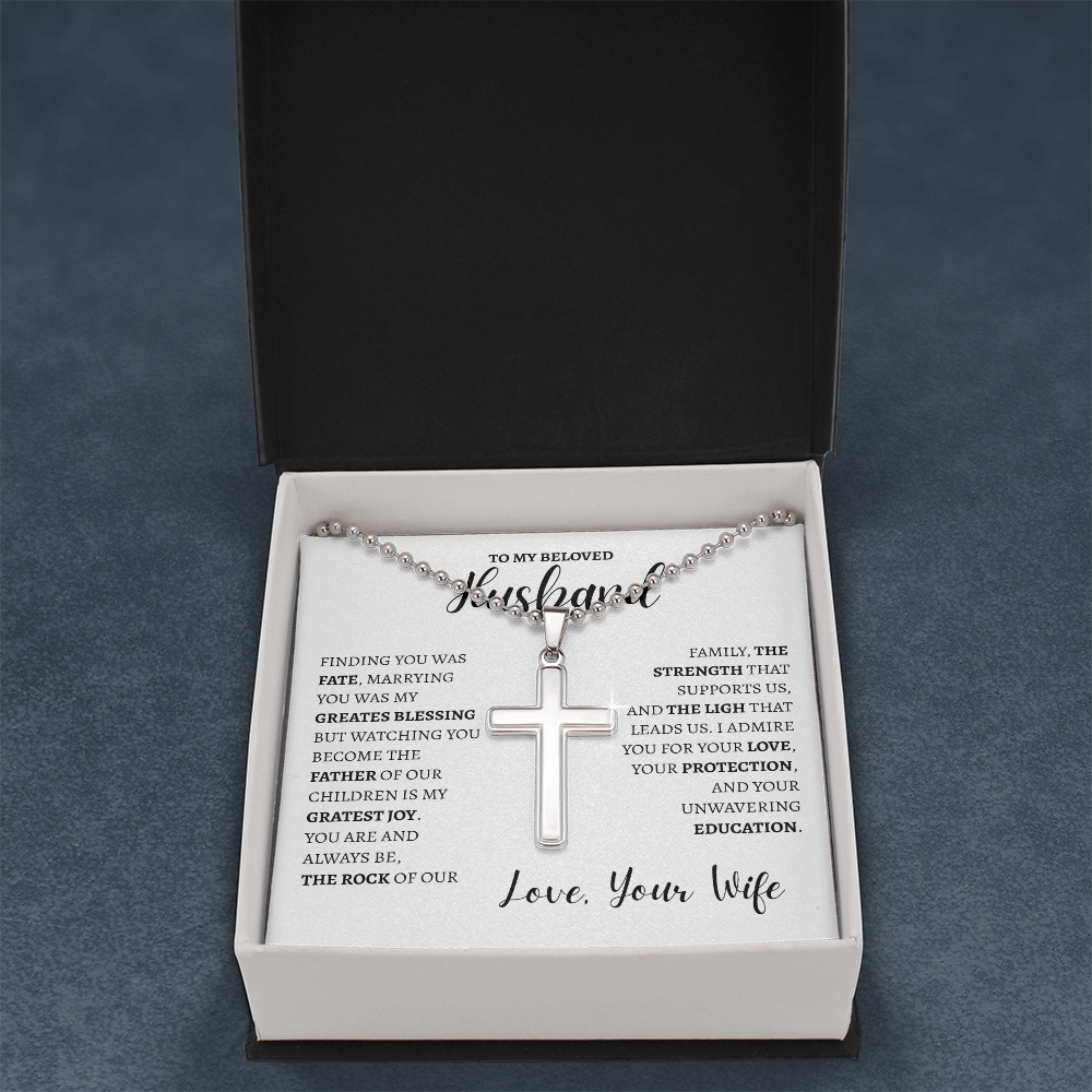 To My Beloved Husband | Artisan Cross Necklace with Ball Chain