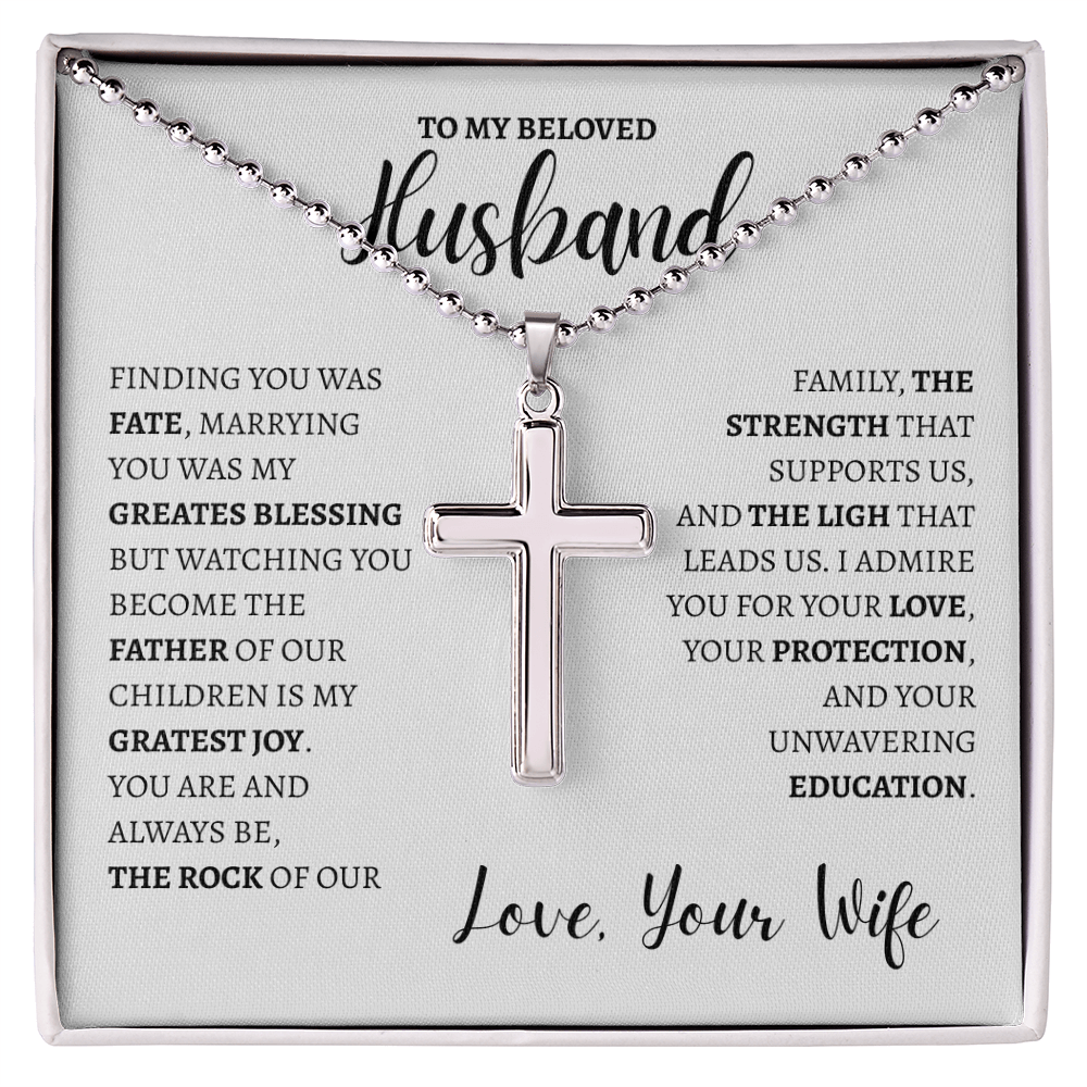 To My Beloved Husband | Artisan Cross Necklace with Ball Chain