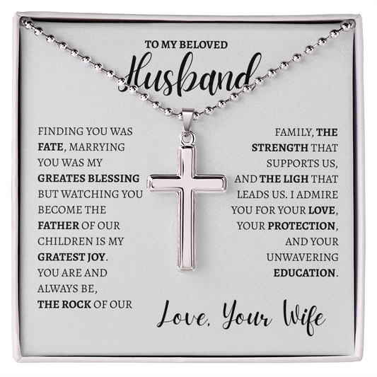 To My Beloved Husband | Artisan Cross Necklace with Ball Chain