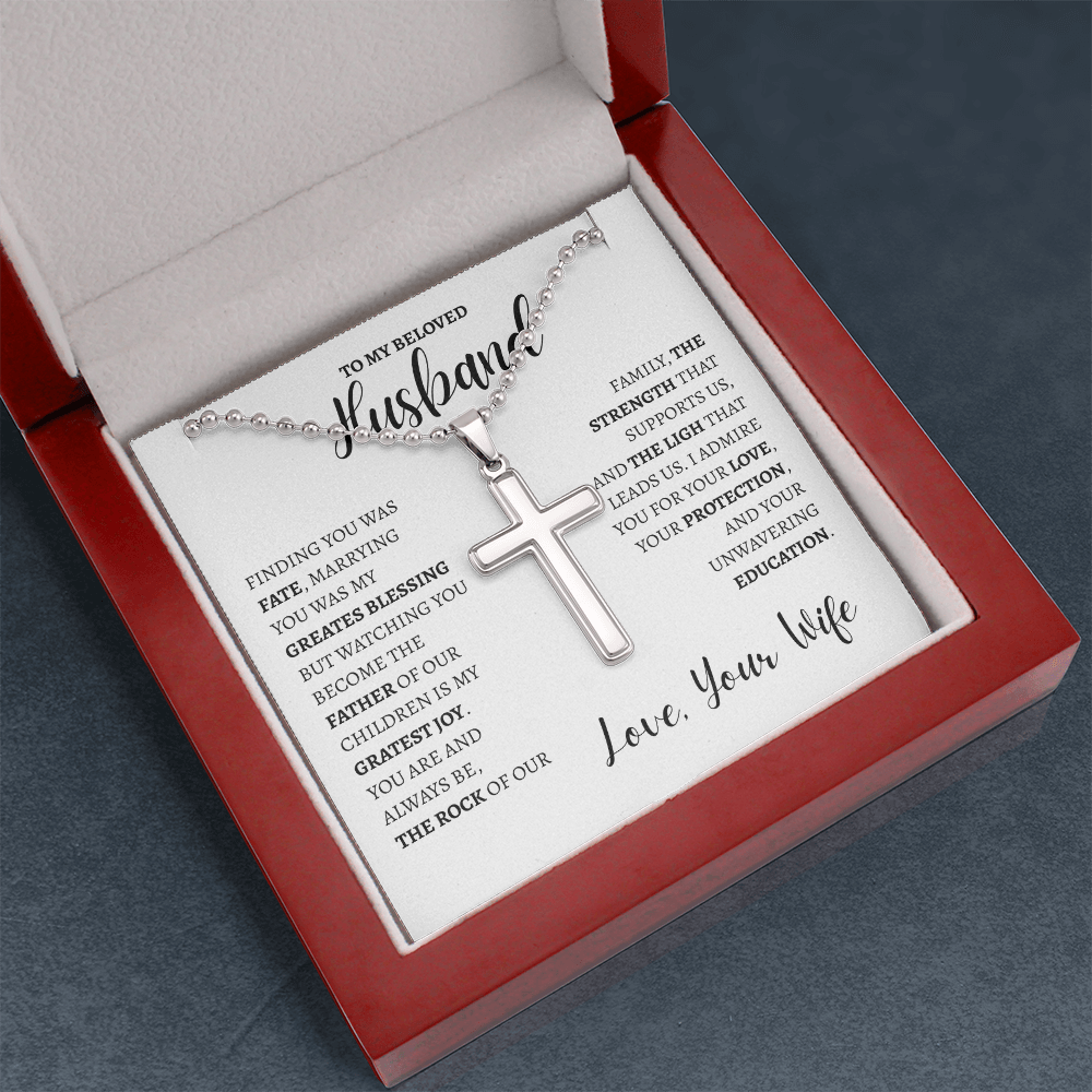 To My Beloved Husband | Artisan Cross Necklace with Ball Chain
