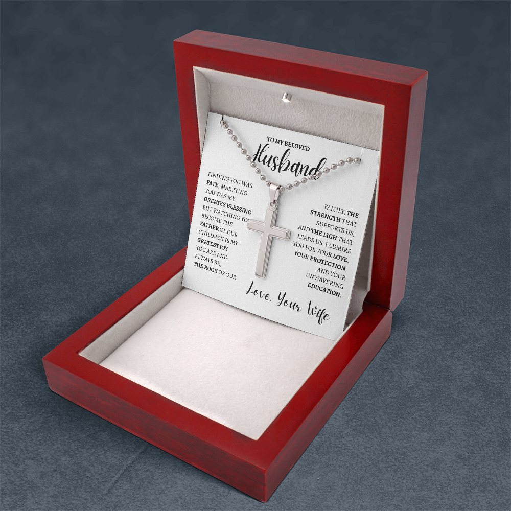 To My Beloved Husband | Artisan Cross Necklace with Ball Chain