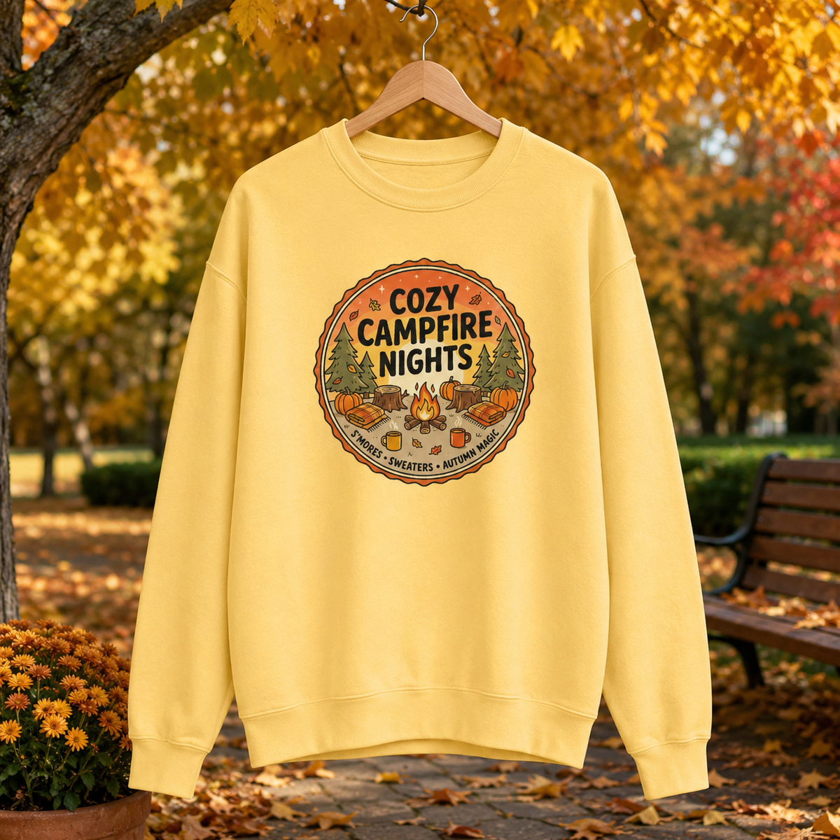 Cozy Campfire Nights Sweatshirt — Vintage Camping Graphic Crewneck