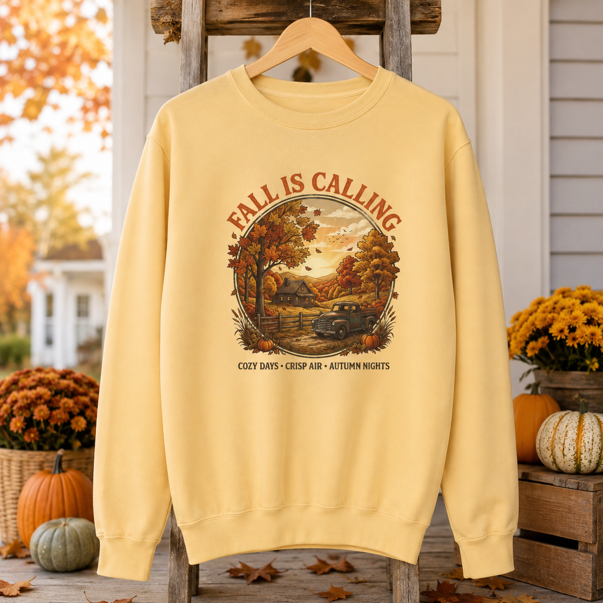 Fall Is Calling Sweatshirt — Cozy Autumn Cabin Graphic Pullover