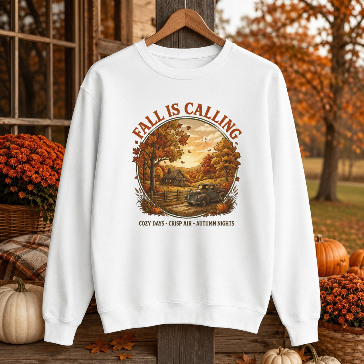 Fall Is Calling Sweatshirt — Cozy Autumn Cabin Graphic Pullover