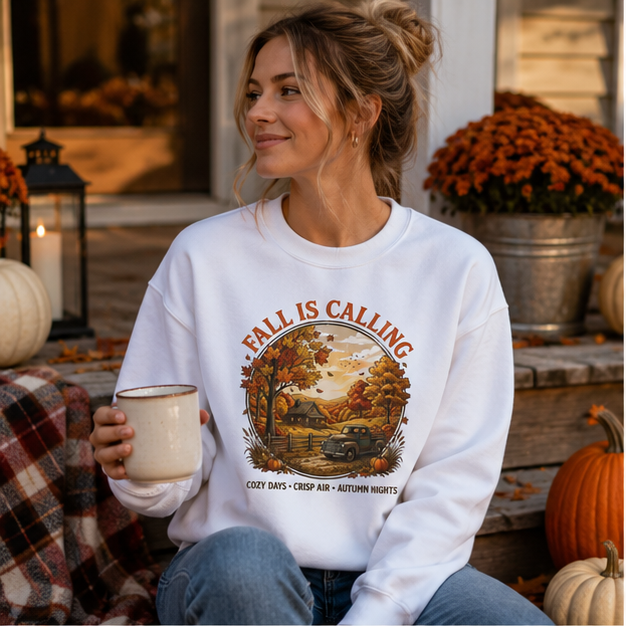 Fall Is Calling Sweatshirt — Cozy Autumn Cabin Graphic Pullover
