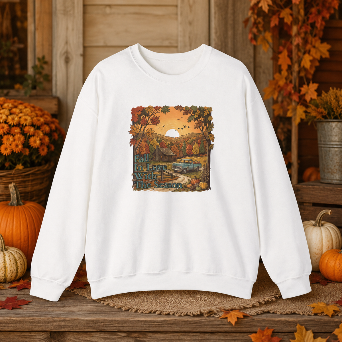 Autumn Cabin Sunset Crewneck Sweatshirt