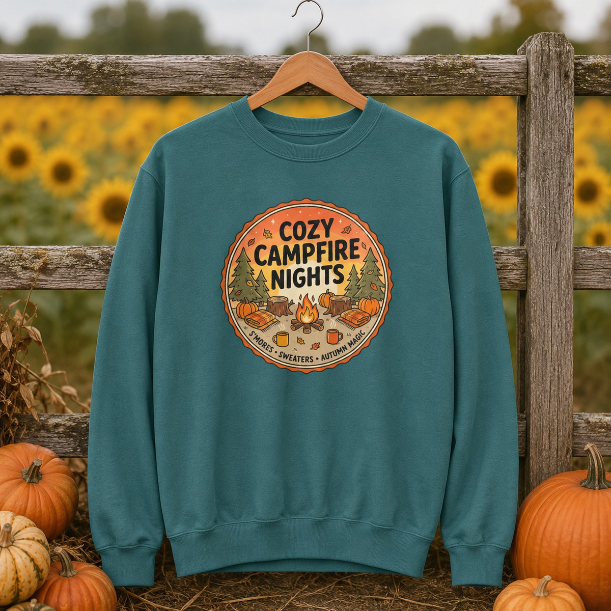 Cozy Campfire Nights Sweatshirt — Vintage Camping Graphic Crewneck