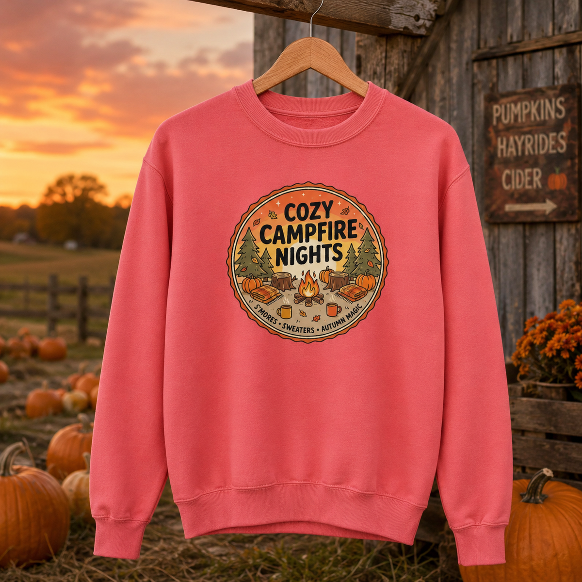 Cozy Campfire Nights Sweatshirt — Vintage Camping Graphic Crewneck