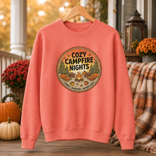 Cozy Campfire Nights Sweatshirt — Vintage Camping Graphic Crewneck