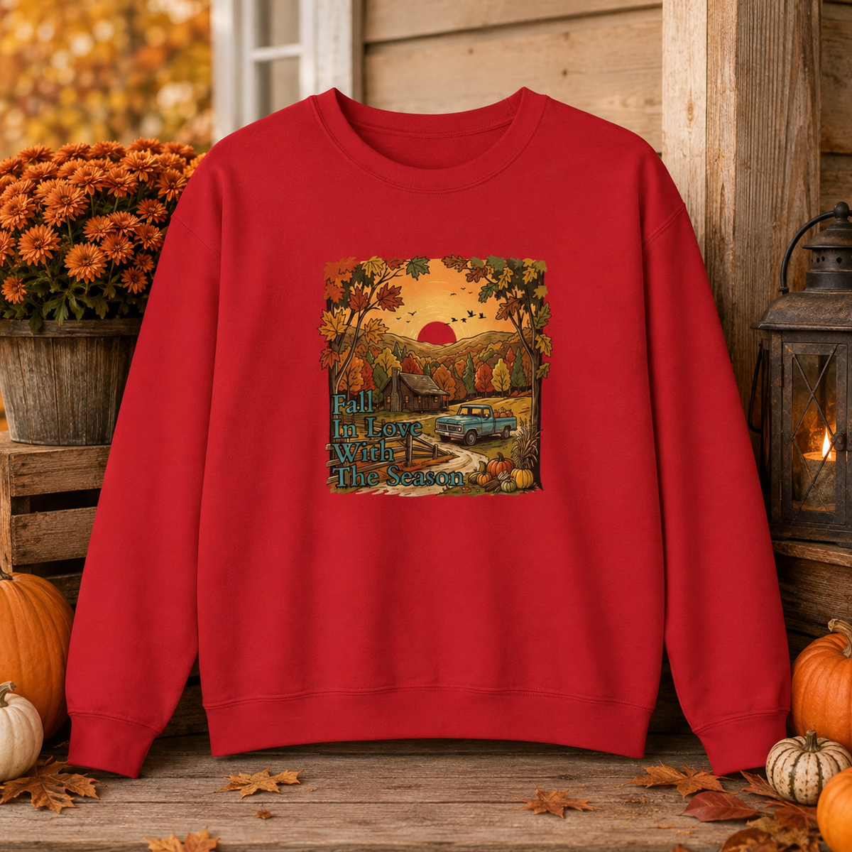 Autumn Cabin Sunset Crewneck Sweatshirt