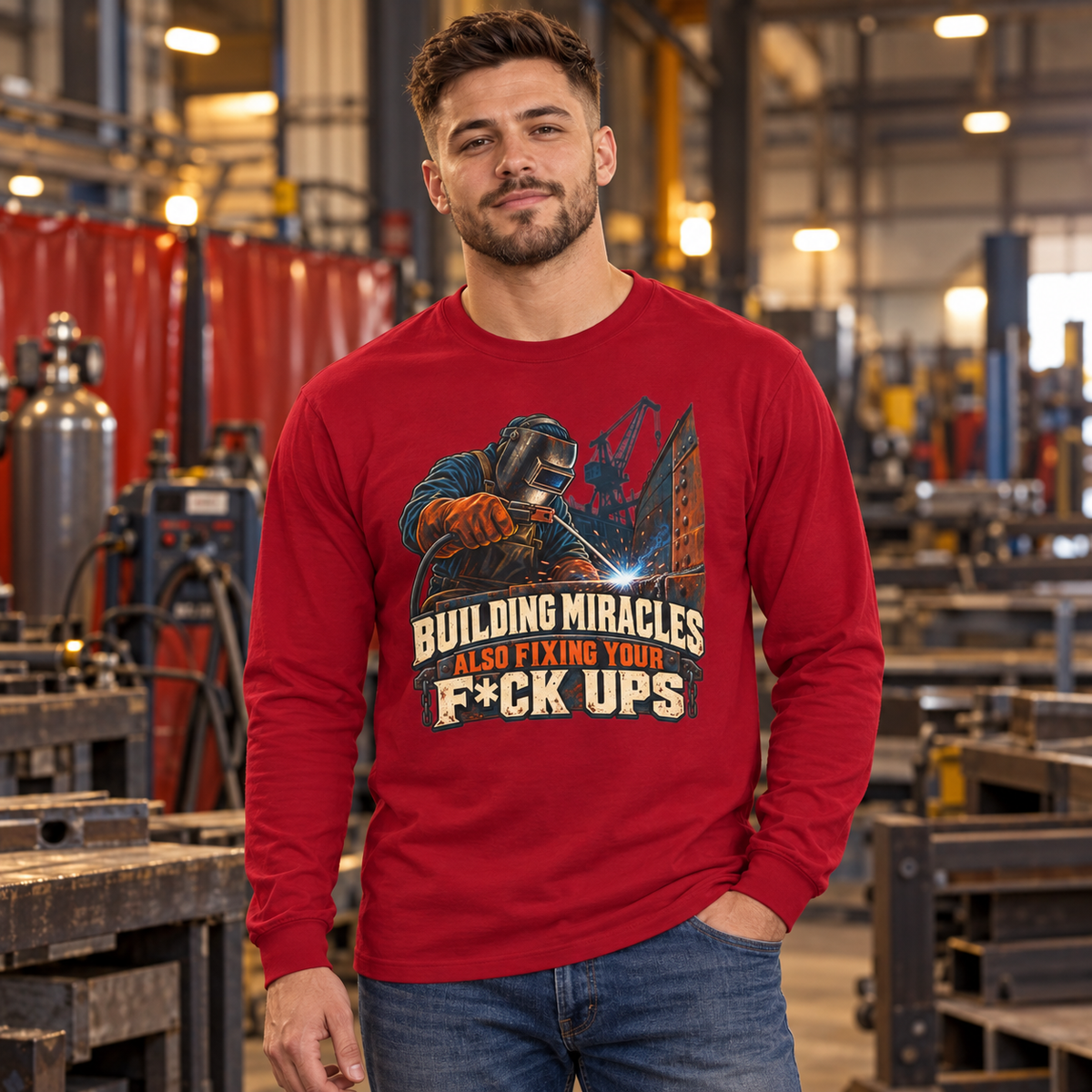 Welding Crew Long Sleeve T-Shirt — "Building Miracles Also Fixing Your F*ck Ups"