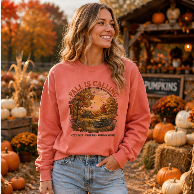 Fall Is Calling Sweatshirt — Cozy Autumn Cabin Graphic Pullover
