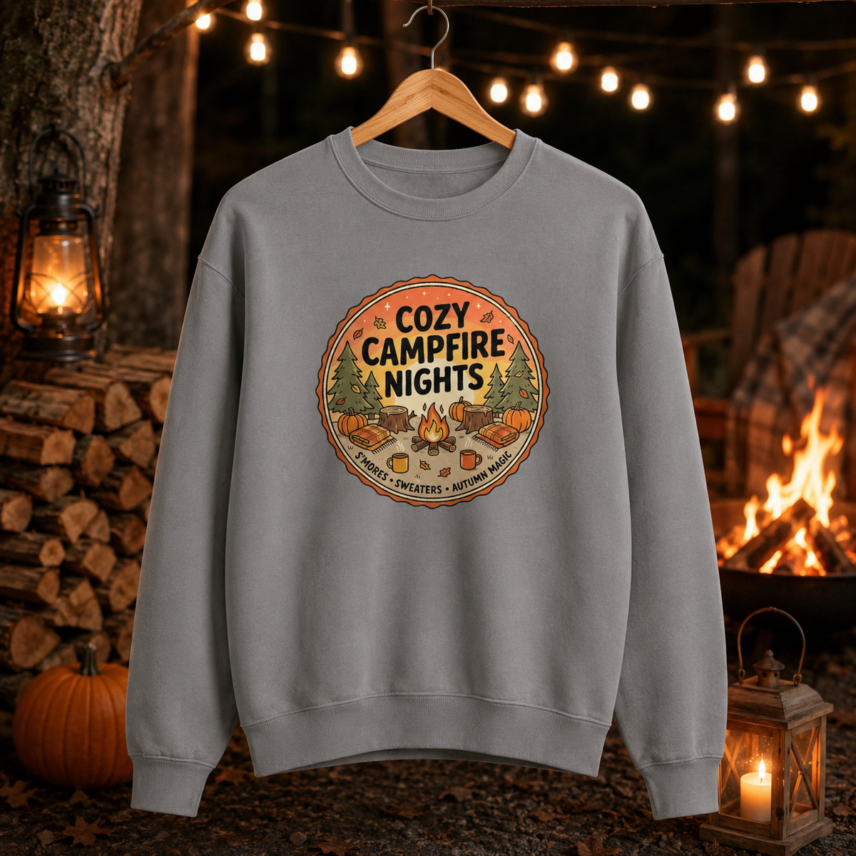 Cozy Campfire Nights Sweatshirt — Vintage Camping Graphic Crewneck
