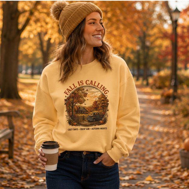 Fall Is Calling Sweatshirt — Cozy Autumn Cabin Graphic Pullover